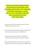 MARYLAND HOME IMPROVEMENT SALESPERSON EXAM PREP WITH ACCURATE QUESTIONS AND ANSWERS &lpar;VERIFIED ANSWERS&rpar; &vert; LATEST &lpar;2026&sol;2027&rpar; UPDATED VERSION &vert; 100&percnt; GUARANTEED PASS &lbrace;JUST RELEASED&rcub;