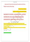 Advanced Critical Care Nursing Foundations & Ethics &NewLine;High-Acuity Nursing &NewLine;Download Now &NewLine;HIGH YIELDS QUESTIONS  &NewLine;NEWEST MODEL 2026 EXAM  LATEST &NewLine;VERSION SOLVED QUESTIONS & &NewLine;ANSWERS VERIFIED 100 &percnt;