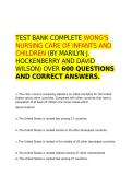 Test bank complete Wong-s Nursing Care of Infants and Children &lpar;by Marilyn J&period; Hockenberry and David Wilson&rpar; over 600 questions and correct answers&period;&period;