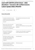 MACS 609 CERTIFICATION EXAM - 2026 &lpar;Questions &plus; Answers&rpar; with verified Answers &lpar;Latest Update 2026&rpar; UPDATE&excl;&excl;&NewLine;&NewLine;