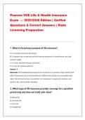 Pearson VUE Life & Health Insurance &NewLine;Exam &mdash; 2025&sol;2026 Edition &vert; Verified &NewLine;Questions & Correct Answers &vert; State &NewLine;Licensing Preparation