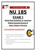 NU 185 &NewLine;EXAM 3&NewLine;NCLEX Style Questions w&sol; Rationales&NewLine;Medical-Surgical Nursing II&NewLine;Galen College of Nursing&NewLine;
