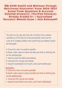 WGU D440 Health and Wellness Through &NewLine;Nutritional ASSESSMENT Exam 2026-2027 &NewLine;Actual Exam Questions & Accurate &NewLine;Detailed Answers&vert;&vert; &lpar;Verified Answers&rpar; &NewLine;Already Graded A&plus; &vert; Guaranteed &NewLine;Success&excl;&excl; Newest Exam &vert; Just Released&excl;&excl;  