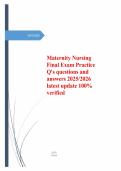 Maternity Nursing Final Exam Practice Questions and Answers 2025&sol;2026 LATEST UPDATE 100&percnt; Verified