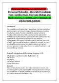 Molecular Biology and Biochemistry &vert; &NewLine;Biological Molecules &vert; 2026&sol;2027 Academic &NewLine;Year &vert; Verified Exam Molecular Biology and &NewLine;Biochemistry &vert; Actual Q&A &vert; Pre-Medical and &NewLine;Life Sciences Students 