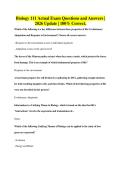 Biology 111 Actual Exam Questions and Answers &vert;&NewLine;2026 Update &vert; 100&percnt; Correct&period;