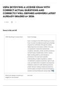 USPA SKYDIVING A LICENSE EXAM WITH CORRECT ACTUAL QUESTIONS AND CORRECTLY WELL DEFINED ANSWERS LATEST ALREADY GRADED A&plus; 2026