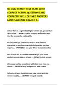 NC DMV PERMIT TEST EXAM WITH &NewLine;CORRECT ACTUAL QUESTIONS AND &NewLine;CORRECTLY WELL DEFINED ANSWERS &NewLine;LATEST ALREADY GRADED A&plus;