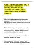FLORIDA ELECTRICAL BUSINESS EXAM &num;7 &NewLine;EXAM WITH CORRECT ACTUAL &NewLine;QUESTIONS AND CORRECTLY WELL &NewLine;DEFINED ANSWERS LATEST ALREADY &NewLine;GRADED A&plus; 