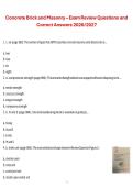 Concrete Brick and Masonry Exam Review &ndash; 2026&sol;2027 Questions and Correct Answers Study Guide