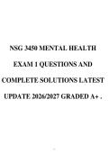 NSG 3450 MENTAL HEALTH&NewLine;EXAM 1 QUESTIONS AND&NewLine;COMPLETE SOLUTIONS LATEST&NewLine;UPDATE 2026&sol;2027 GRADED A&plus; &period;