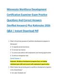 Minnesota Workforce Development &NewLine;Certification Examiner Exam Practice &NewLine;Questions And Correct Answers &NewLine;&lpar;Verified Answers&rpar; Plus Rationales 2026 &NewLine;Q&A &vert; Instant Download Pdf 