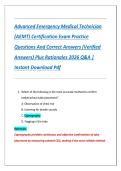 Advanced Emergency Medical Technician &lpar;AEMT&rpar; Certification Exam Practice Questions And Correct Answers &lpar;Verified Answers&rpar; Plus Rationales 2026 Q&A Instant Download Pdf&NewLine;