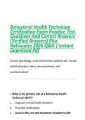 Behavioral Health Technician Certification Exam Practice Test Questions And Correct Answers &lpar;Verified Answers&rpar; Plus Rationales 2026 Q&A Instant Download Pdf&NewLine;