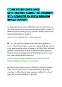 STORM WATER COMPLIANCE &NewLine;CONSTRUCTION ACTUAL TEST QUESTIONS &NewLine;WITH COMPLETE SOLUTION PREMIUM &NewLine;REVIEW CONTENT 