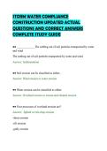 STORM WATER COMPLIANCE &NewLine;CONSTRUCTION UPDATED ACTUAL &NewLine;QUESTIONS AND CORRECT ANSWERS &NewLine;COMPLETE STUDY GUIDE