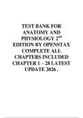 TEST BANK FOR&NewLine;ANATOMY AND&NewLine;PHYSIOLOGY 2nd&NewLine;EDITION BY OPENSTAX&NewLine;COMPLETE ALL&NewLine;CHAPTERS INCLUDED&NewLine;CHAPTER 1 &ndash; 28 LATEST&NewLine;UPDATE 2026 &period;