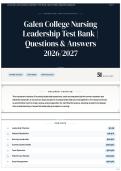 Galen College Nursing Leadership Test Bank &vert; Questions & Answers 2026 &vert; 2027 Galen College Nursing Leadership Test Bank &vert; Questions & Answers 2026 &vert; 2027