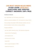140 MUST KNOW NCLEX MEDS STUDY GUIDE 2026&sol;2027 QUESTIONS AND VERIFIED CORRECT ANSWERS 100&percnt; PASS