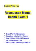 Rasmussen Mental Health Exam 1 Practice Questions with Verified Answers &vert; Complete Psychiatric Nursing Study Guide &vert; 2026&ndash;2027 Update