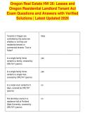 Oregon Real Estate HW 26&colon; Leases and&NewLine;Oregon Residential Landlord Tenant Act&NewLine;Exam Questions and Answers with Verified&NewLine;Solutions &vert; Latest Updated 2026