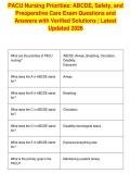 PACU Nursing Priorities&colon; ABCDE&comma; Safety&comma; and&NewLine;Preoperative Care Exam Questions and&NewLine;Answers with Verified Solutions &vert; Latest&NewLine;Updated 2026