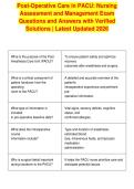 Post-Operative Care in PACU&colon; Nursing&NewLine;Assessment and Management Exam&NewLine;Questions and Answers with Verified&NewLine;Solutions &vert; Latest Updated 2026