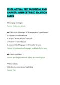 TESOL ACTUAL TEST QUESTIONS AND &NewLine;ANSWERS WITH DETAILED SOLUTION &NewLine;GUIDE 