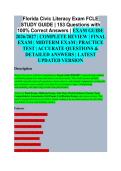 Florida Civic Literacy Exam &lpar;FCLE&rpar; Study Guide EXAM STUDY GUIDE 2026&sol;2027 ACCURATE QUESTIONS WITH CORRECT DETAILED SOLUTIONS &vert;&vert; 100&percnt; GUARANTEED PASS NEWEST VERSION &vert; Galen College of Nursing