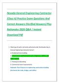 Nevada General Engineering Contractor &lpar;Class A&rpar; Practice Exam Questions And Correct Answers &lpar;Verified Answers&rpar; Plus Rationales 2026 Q&A &vert; Instant Download Pdf