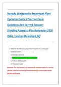 Nevada Wastewater Treatment Plant Operator Grade I Practice Exam Questions And Correct Answers &lpar;Verified Answers&rpar; Plus Rationales 2026 Q&A &vert; Instant Download Pdf