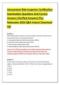 Amusement Ride Inspector Certification &NewLine;Examination Questions And Correct &NewLine;Answers &lpar;Verified Answers&rpar; Plus &NewLine;Rationales 2026 Q&A Instant Download &NewLine;Pdf 