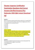 Elevator Inspector Certification &NewLine;Examination Questions And Correct &NewLine;Answers &lpar;Verified Answers&rpar; Plus &NewLine;Rationales 2026 Q&A Instant Download &NewLine;Pdf 