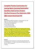 Complete Practice Examination for &NewLine;Leasing Agent Licensing Examination &NewLine;Questions And Correct Answers &NewLine;&lpar;Verified Answers&rpar; Plus Rationales 2026 &NewLine;Q&A Instant Download Pdf 