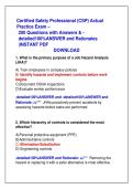 Certified Safety Professional &lpar;CSP&rpar; Actual &NewLine;Practice Exam &ndash;  &NewLine;200 Questions with Answers & &NewLine;detailed100&percnt;ANSWER and Rationales &NewLine;&vert;INSTANT PDF  &NewLine;