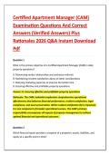 Certified Apartment Manager &lpar;CAM&rpar; &NewLine;Examination Questions And Correct &NewLine;Answers &lpar;Verified Answers&rpar; Plus &NewLine;Rationales 2026 Q&A Instant Download &NewLine;Pdf 