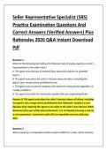 Seller Representative Specialist &lpar;SRS&rpar; &NewLine;Practice Examination Questions And &NewLine;Correct Answers &lpar;Verified Answers&rpar; Plus &NewLine;Rationales 2026 Q&A Instant Download &NewLine;Pdf