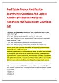Real Estate Finance Certification &NewLine;Examination Questions And Correct &NewLine;Answers &lpar;Verified Answers&rpar; Plus &NewLine;Rationales 2026 Q&A Instant Download &NewLine;Pdf 