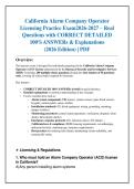California Alarm Company Operator  &NewLine;Licensing Practice Exam2026-2027 &ndash; Real  &NewLine;Questions with CORRECT DETAILED &NewLine;100&percnt;ANSWERs & Explanations  &NewLine;&lpar;2026 Edition&rpar; &vert; PDF  