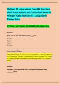 Michigan OT Jurisprudence Exam 200 Questions &NewLine;with Correct Answers and Explanations Based on &NewLine;Michigan Public Health Code &ndash; Occupational &NewLine;Therapy Rules&period; 