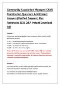 Community Association Manager &lpar;CAM&rpar; &NewLine;Examination Questions And Correct &NewLine;Answers &lpar;Verified Answers&rpar; Plus &NewLine;Rationales 2026 Q&A Instant Download &NewLine;Pdf 