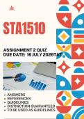 STA1510 Assignment 2 &lbrace;COMPLETE ANSWERS&rcub; Due Date 16 July 2026