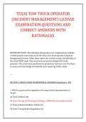 TEXAS TOW TRUCK OPERATOR &NewLine;&lpar;INCIDENT MANAGEMENT&rpar; LICENSE &NewLine;EXAMINATION QUESTIONS AND &NewLine;CORRECT ANSWERS WITH &NewLine;RATIONALES 