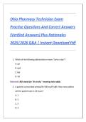 Ohio Pharmacy Technician Exam Practice Questions And Correct Answers &lpar;Verified Answers&rpar; Plus Rationales 2025&vert;2026 Q&A &vert; Instant Download Pdf