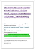 Ohio Transportation Engineer Certification Exam Practice Questions And Correct Answers &lpar;Verified Answers&rpar; Plus Rationales 2025&vert;2026 Q&A &vert; Instant Download Pdf