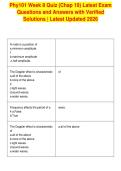 Phy101 Week 8 Quiz &lpar;Chap 19&rpar; Latest Exam&NewLine;Questions and Answers with Verified&NewLine;Solutions &vert; Latest Updated 2026