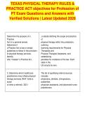 TEXAS PHYSICAL THERAPY RULES &&NewLine;PRACTICE ACT objectives for Profession of&NewLine;PT Exam Questions and Answers with&NewLine;Verified Solutions &vert; Latest Updated 2026