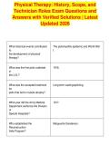 Physical Therapy&colon; History&comma; Scope&comma; and&NewLine;Technician Roles Exam Questions and&NewLine;Answers with Verified Solutions &vert; Latest&NewLine;Updated 2026