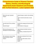 Comprehensive Guide to Physical Therapy&colon;&NewLine;History&comma; Practice&comma; and Neurological&NewLine;Impairments Exam Questions and Answers&NewLine;with Verified Solutions &vert; Latest Updated 2026