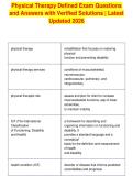 Physical Therapy Defined Exam Questions&NewLine;and Answers with Verified Solutions &vert; Latest&NewLine;Updated 2026